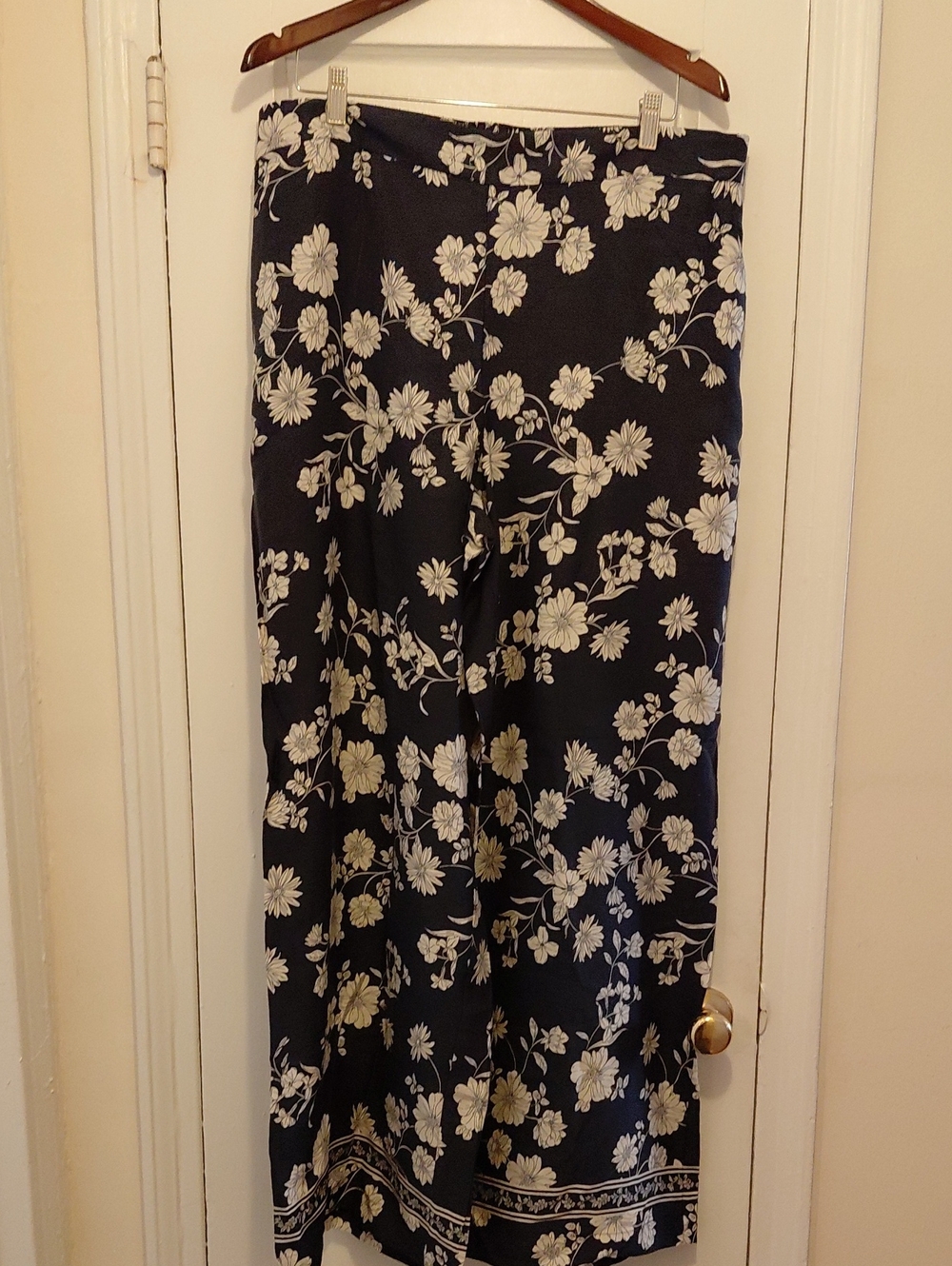 LOFT Black Wide-Leg Jumpsuit with White Floral Print